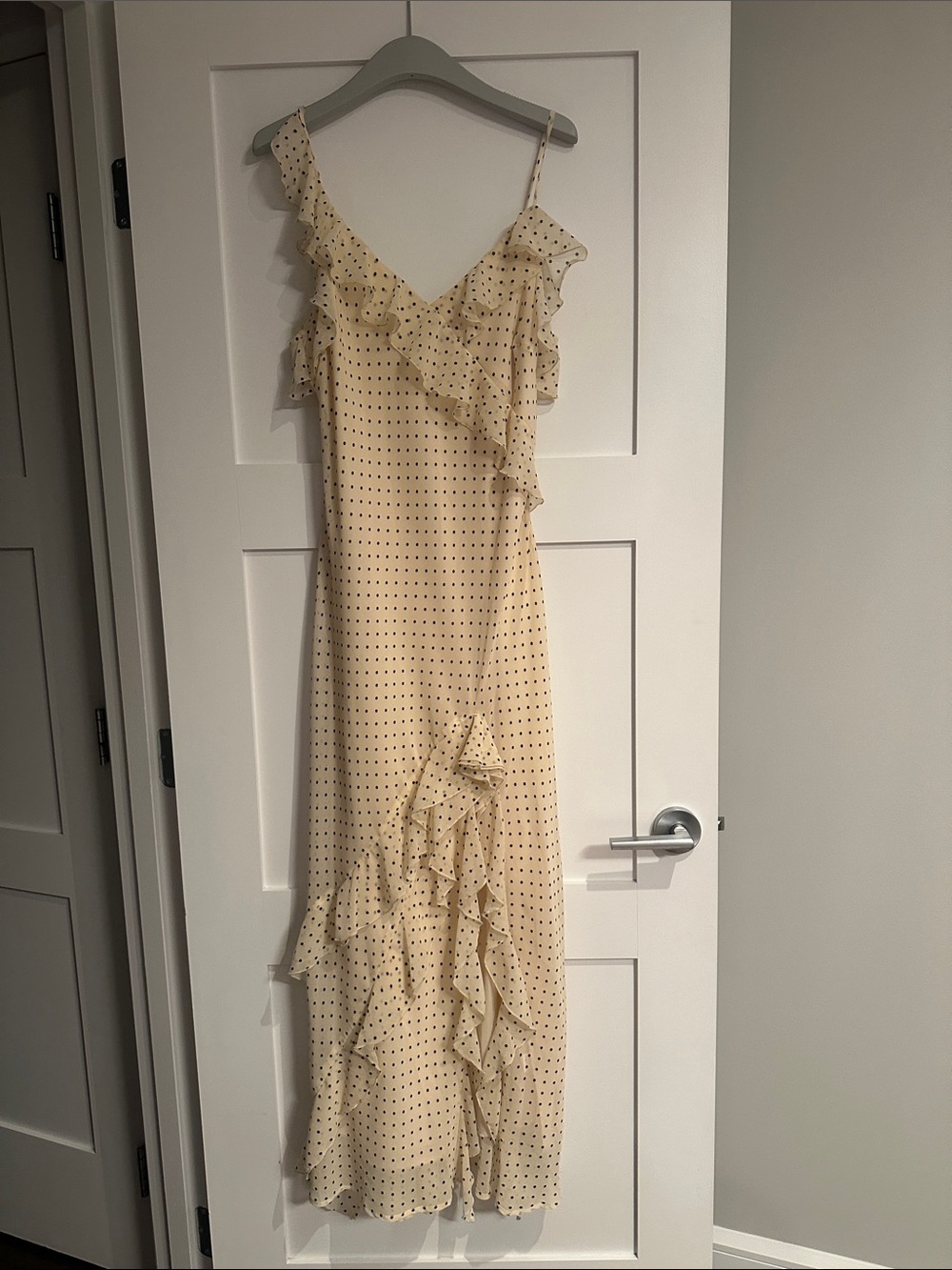 Dynamite Cream Polka Dot Maxi Dress with Ruffle Trim - Picture 1 of 5